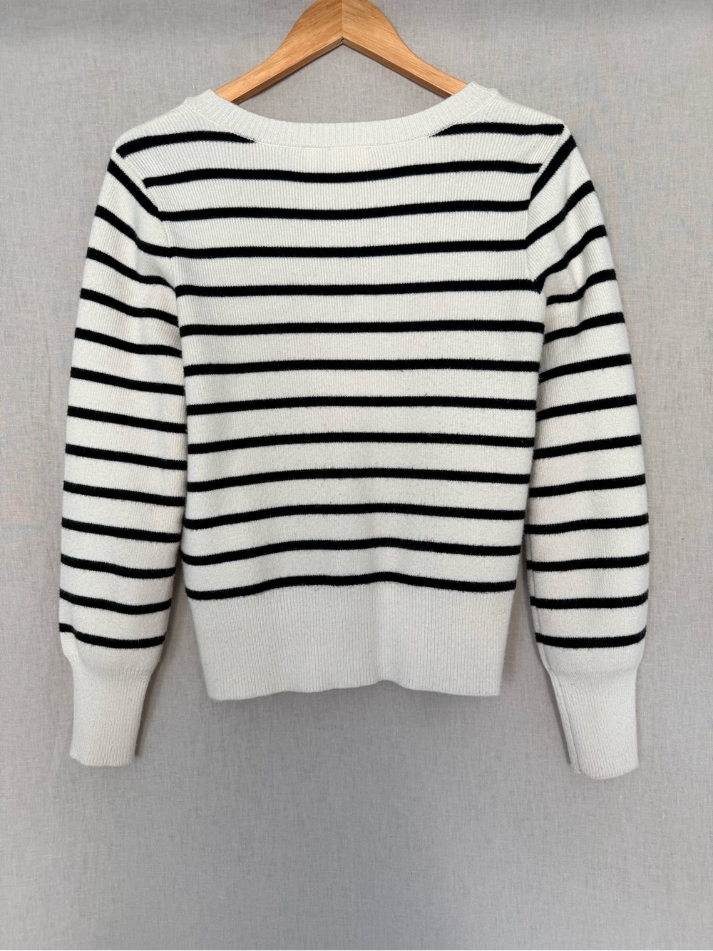 Cyrus | Lady Sweater | Cream & Black Breton Stripe Cardigan | Gold Buttons | S - Picture 3 of 12